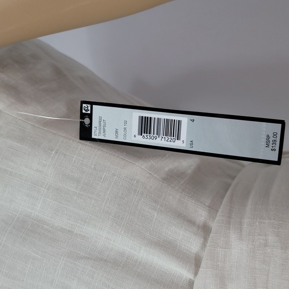 TAHARI Asl Linen Front Button Wide Leg Ivory Jumpsuit - Picture 13 of 17